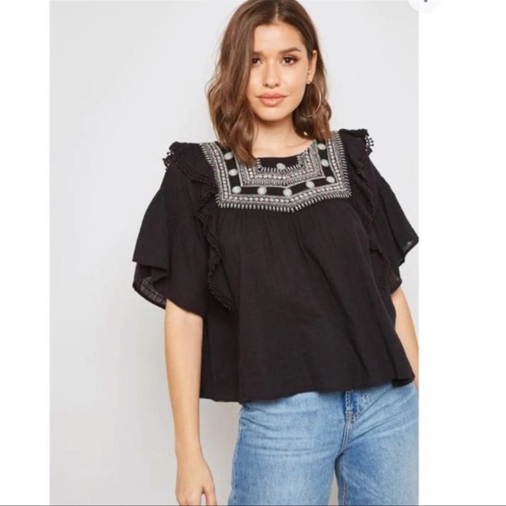 Topshop Black Embroidered Top